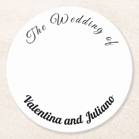 Schwarze Texte auf weißer Hintergrundhochzeit Runder Pappuntersetzer (Vorderseite)