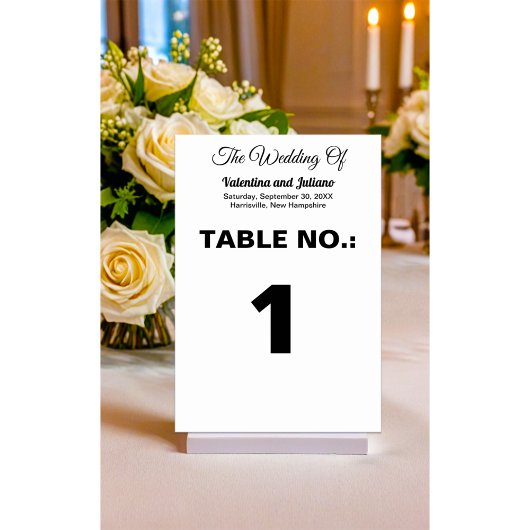 Schwarze Texte auf weißer Hintergrundhochzeit Tischnummer