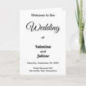 Schwarze Texte zum Programm für Hochzeiten im weiß (Vorderseite)