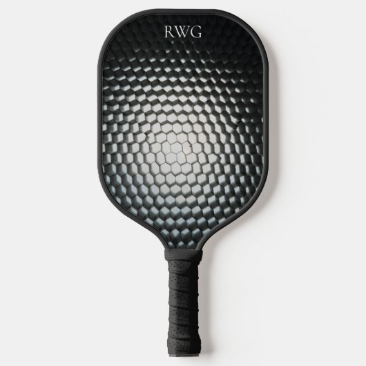 Schwarze Textur Design Monogram Pickleball Paddel Schläger (Vorderseite)