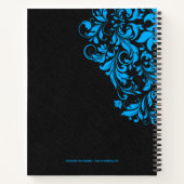 Schwarze Textur mit blauer Blumenspitze Notizblock (Rückseite)