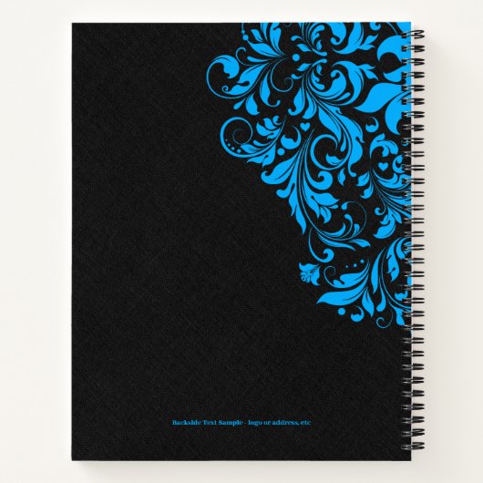 Schwarze Textur mit blauer Blumenspitze Notizblock (Rückseite)