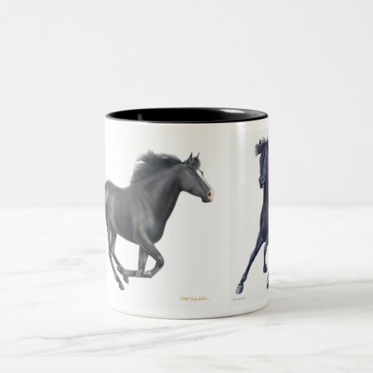 Schwarze Thoroughbred-PferdeTasse Zweifarbige Tasse (Mittel)