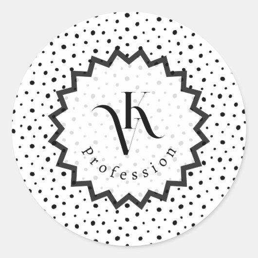 Schwarze Tinte Improvisation Polka Punkte Monogram Runder Aufkleber (Vorderseite)