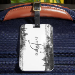 Schwarze Tinte | Schwarze Farbe Abstrakt Monogramm Gepäckanhänger