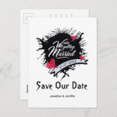 Schwarze Tinte und rosa Rose Gothic Rettete unser  Ankündigungspostkarte (Vorne/Hinten)