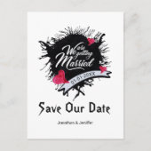 Schwarze Tinte und rosa Rose Gothic Rettete unser  Ankündigungspostkarte (Vorderseite)