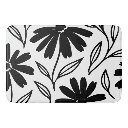 Schwarze Tinten-Gänseblümchen Boho Badematte (Vorderseite)