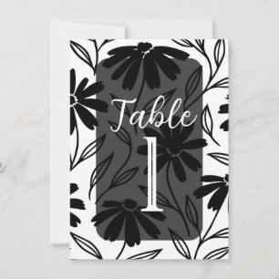 Schwarze Tinten-Gänseblümchen Boho-Tischnummern Einladung