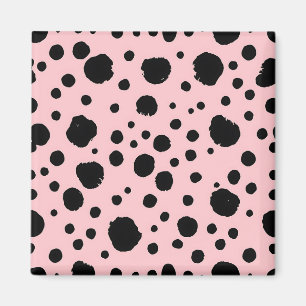 Schwarze Tintenflecken rosa Polka-Punkt-Muster Magnet