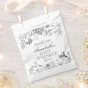 Schwarze Toile De Jouy Florale Babysprinkle-Desser Geschenktütchen