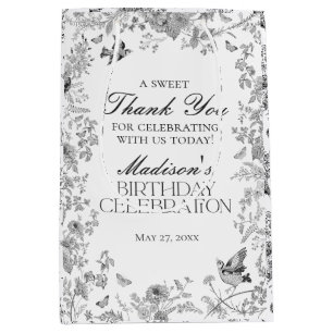 Schwarze Toile De Jouy Florale Geburtstagsfeier Ge Mittlere Geschenktüte