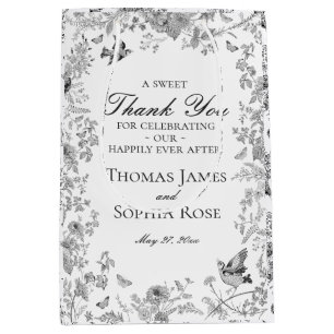 Schwarze Toile De Jouy Florale Hochzeitsfeier Gesc Mittlere Geschenktüte