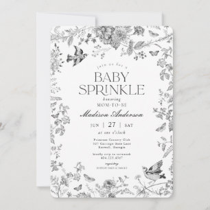 Schwarze Toile De Jouy Vintage Blumen Baby Sprinkl Einladung