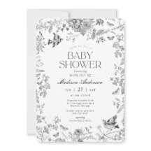 Schwarze Toile De Jouy Vintage Floral Baby Shower