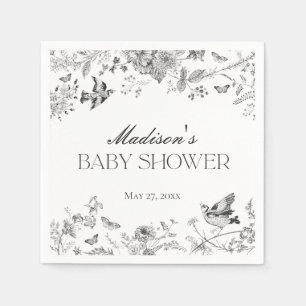 Schwarze Toile De Jouy Vintage Floral Baby Shower Serviette