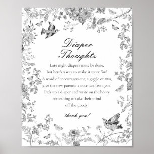 Schwarze Toile De Jouy Windel Gedanken Baby Shower Poster