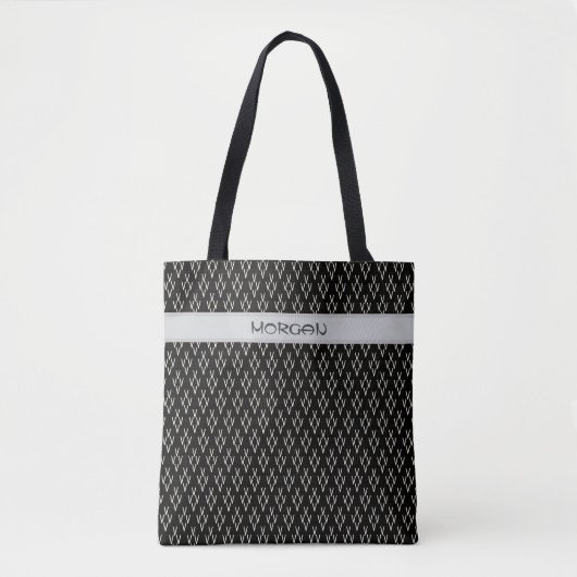 Schwarze Tote Tasche mit weißem "V" Muster (Vorderseite)