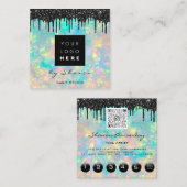 Schwarze Tropfen 6 Punches QRCodeLogo Hair Hologra Quadratische Visitenkarte (Vorne/Hinten)