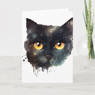 Schwarze tropfende Wasserfarben-Katze Karte
