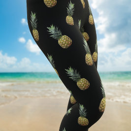 Schwarze tropische Ananas-Muster-Leggings Leggings