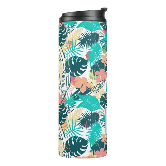 Schwarze tropische Blätter, Collage Monogramm Thermosbecher (Nach links gedreht)