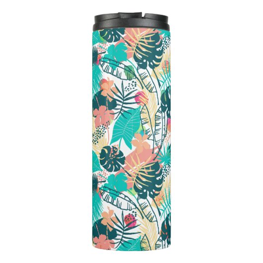 Schwarze tropische Blätter, Collage Monogramm Thermosbecher (Rückseite)