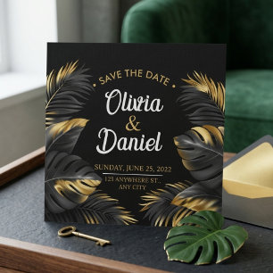 Schwarze tropische Blätter Glam moderne Hochzeit Save The Date