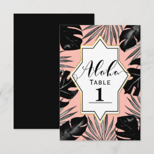 Schwarze tropische Blätter und Korallgold-Tischnum Einladung