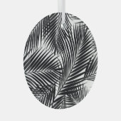 Schwarze tropische Blätter, weißer Hintergrund Ornament Aus Glas (Vorderseite Rechts)