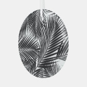 Schwarze tropische Blätter, weißer Hintergrund Ornament Aus Glas (Vorderseite links)