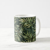 Schwarze tropische grüne Blätter Kaffeetasse (VorderseiteRechts)