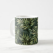 Schwarze tropische grüne Blätter Kaffeetasse (Vorderseite Links)