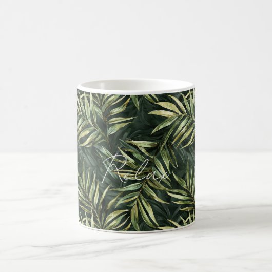 Schwarze tropische grüne Blätter Kaffeetasse (Mittel)