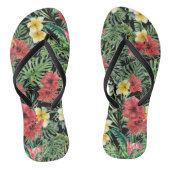 Schwarze tropische Muster Flip Flops Badesandalen (Fußbett)