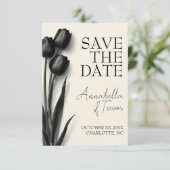 Schwarze Tulpen Gothic Florale Hochzeit Save The Date (Stehend Vorderseite)