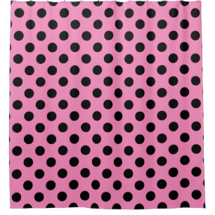 Schwarze Tupfen auf Rosa Duschvorhang