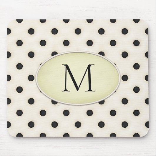 Schwarze Tupfen Elfenbein & Hellgelb Monogrammiert Mousepad (Vorne)