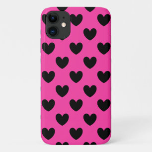 Schwarze Tupfenherzen auf Fuchsia-Pink Case-Mate iPhone Hülle