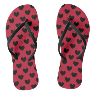 Schwarze Tupfenherzen auf Rot Badesandalen