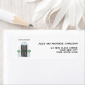 Schwarze Tür haben wir neue Zuhause-Rücksendeadres (Insitu)