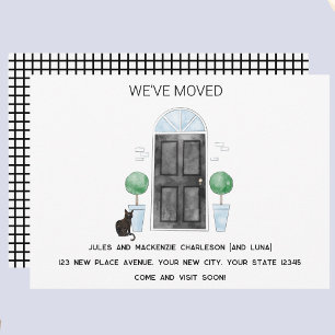 Schwarze Tür und Katze haben wir neue Zuhause vers Ankündigung