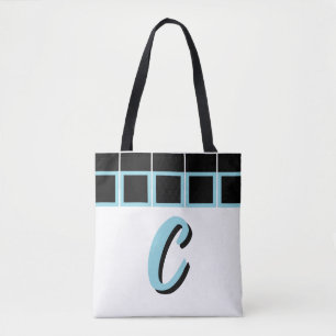 Schwarze & Türkisfarbene Geometrische Monogramm-Ta Tasche