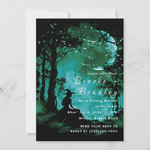 Schwarze & Türkisgrüne Wald-Silhouette Hochzeit Einladung