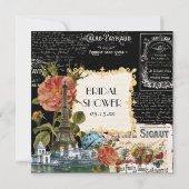 Schwarze Turm-Paar-Sahnedusche n Vintage Eiffel Einladung (Rückseite)