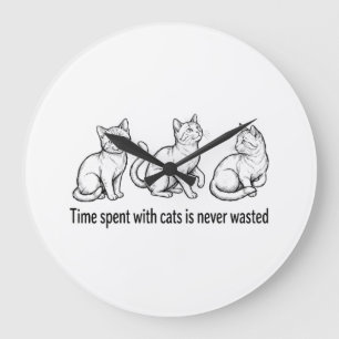 Schwarze Tusche-Skizze von drei Katzen mit "Zeit m Große Wanduhr