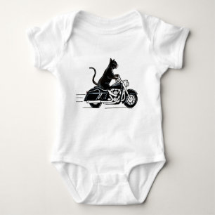Schwarze Tuxedo-Katze auf Motorrad Baby Strampler