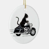 Schwarze Tuxedo-Katze auf Motorrad Keramik Ornament (Rechts)