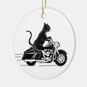 Schwarze Tuxedo-Katze auf Motorrad Keramik Ornament (Links)