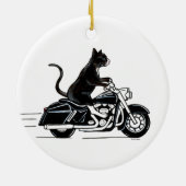 Schwarze Tuxedo-Katze auf Motorrad Keramik Ornament (Hinten)